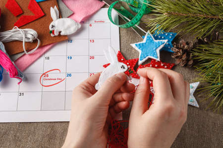 Home hobby concept. Handmade preparation for the coming Christmas