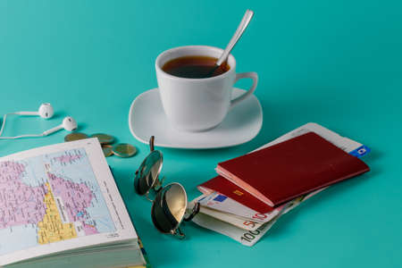 Travel planing for couple. Low cost choice with open mapの写真素材