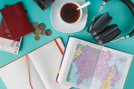 Travel planing for couple. Low cost choice with open mapの写真素材