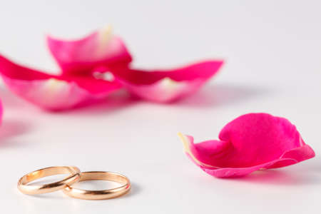 Wedding detail idea. Rose petals and gold wedding rings