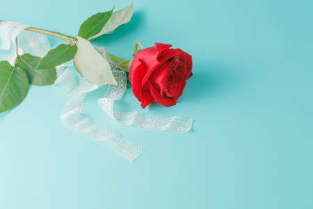 Background with Bouquet of Roses and Ribbonの写真素材