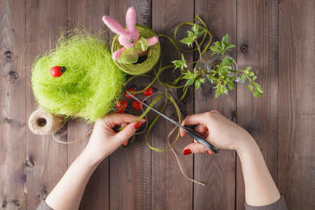 handcraft concept. easter decoration wreathsの写真素材