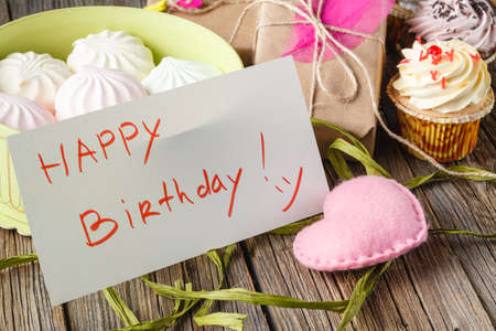 kid birthday decoration. Pastel color marshmalow in giftboxの写真素材