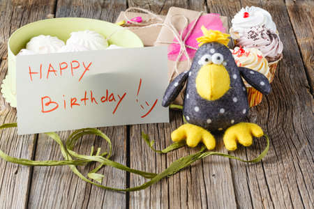 kid birthday decoration. Pastel color marshmalow in giftboxの写真素材