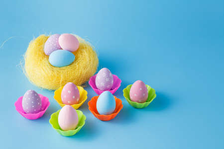Easter eggs on a blue background