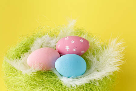 Colorful painted easter eggs with shallow focus