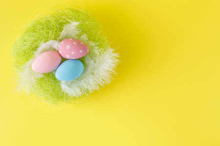 Colorful painted easter eggs with shallow focus