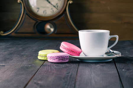 French delicious dessert macaroons on tableの写真素材