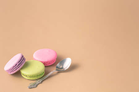 top view of tasty colored macaroonsの写真素材