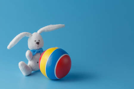 soccer rabbit with ball on blue background
