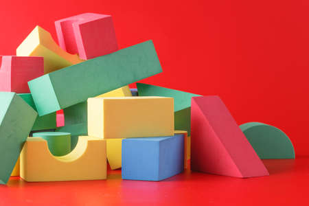 building blocks on red backgroundの写真素材