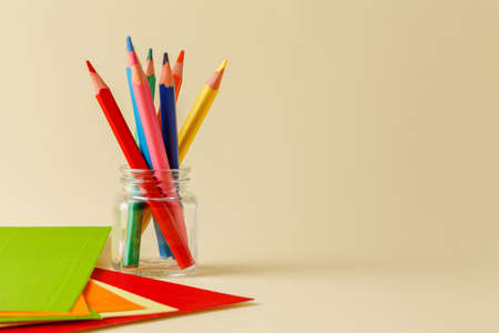 A clockwise standing pencils in a glassの写真素材