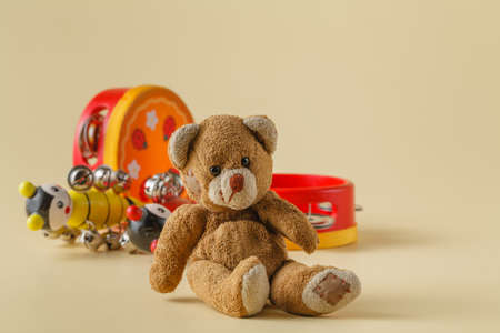 Musical instruments and toy bearの写真素材