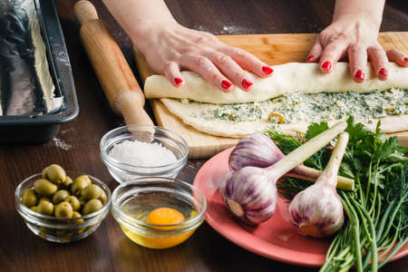 Baguette bread dough preparationの写真素材