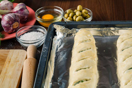 Baguette bread dough preparationの写真素材