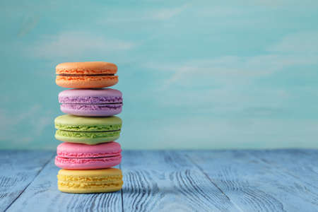 French delicious dessert macaroons on tableの写真素材