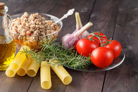 mediterranean cuisine. ingredients for making italian cannelloniの写真素材