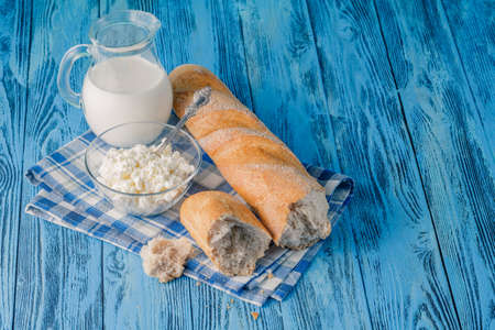 organic healthy food, cottage cheese on tableの写真素材