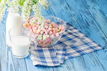 Mug Of milk, Marshmallows And Sweetsの写真素材