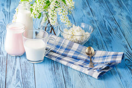 Delicious, nutritious and fresh plain yogurt and milk bottle.の写真素材