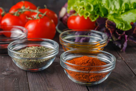 Cooking ingredients with vegetables on backgroundの写真素材