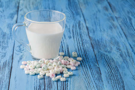 close up of candies with milk glassの写真素材