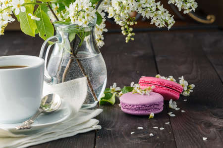 Macaroons and spring blossomの写真素材