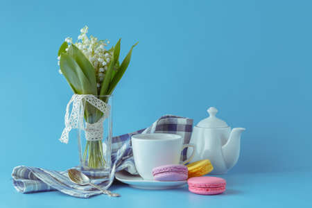 morning tea with Lily of the valley flowers bouquet