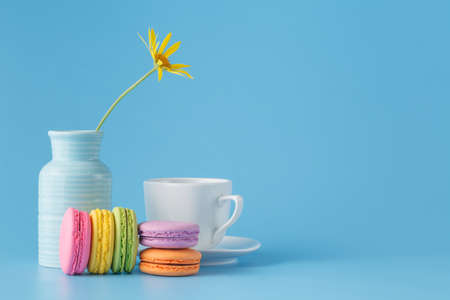 French colorful macaroon with flowerの写真素材