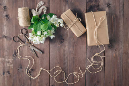 Florist workplace: flowers and accessoriesの写真素材