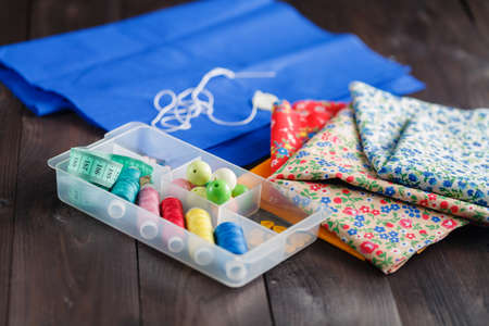 Workplace for handcraft creative work with felt and toolsの写真素材