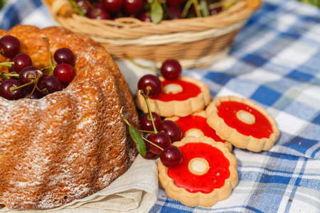Home made cherry cake with vanillaの写真素材