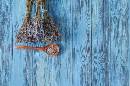 Lavender on wooden tableの写真素材