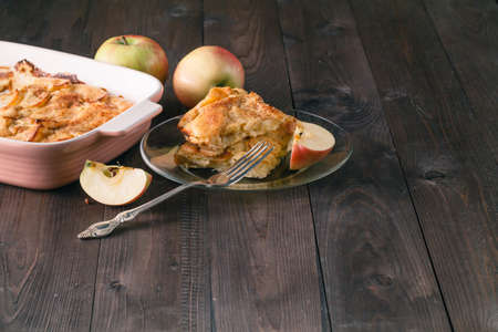 Apple strudel or apple pie with dates and cinnamonの写真素材