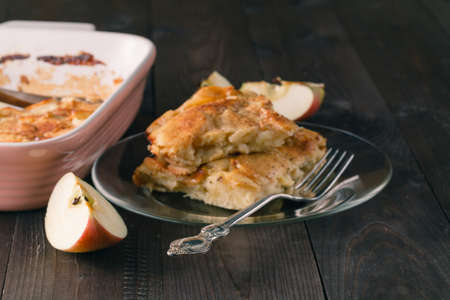 Apple strudel or apple pie with dates and cinnamonの写真素材