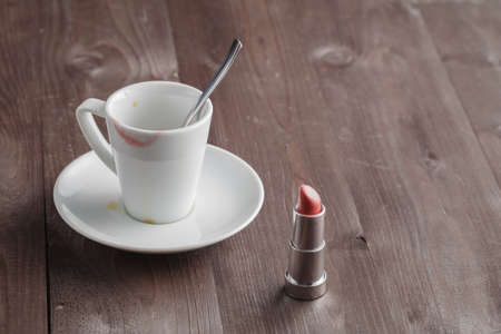 Lipstick on coffee cupの写真素材