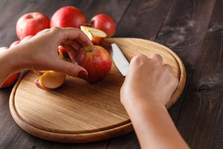 Apple tart ingredients on wood tableの写真素材