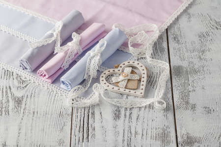 Serving background with napkins. Shabby chic style tableの写真素材