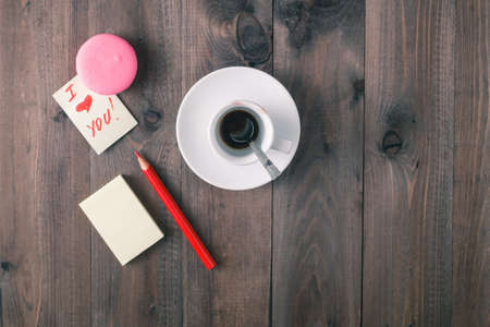 Love message on table with coffeeの写真素材