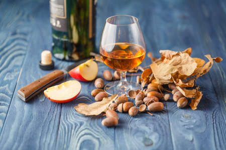 Friday relax evening with whiskey and applesの写真素材