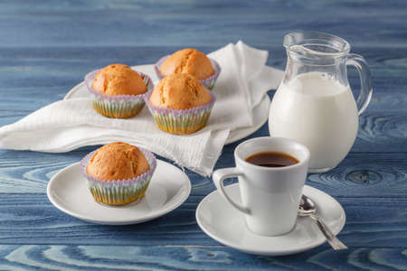 freshly baked muffins with chocolate dropsの写真素材