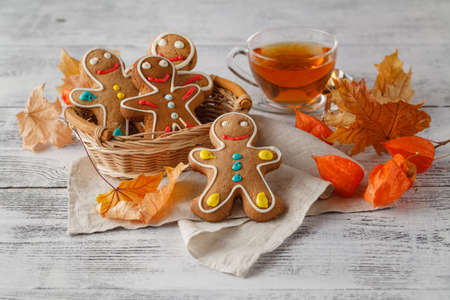 Gingerbread men on napkinの写真素材