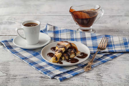 Dark chocolate cake on plateの写真素材