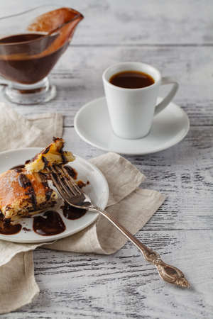 Dark chocolate cake on plateの写真素材