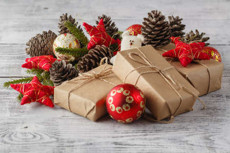 Still life with balls and cones covered with white space for the textの写真素材