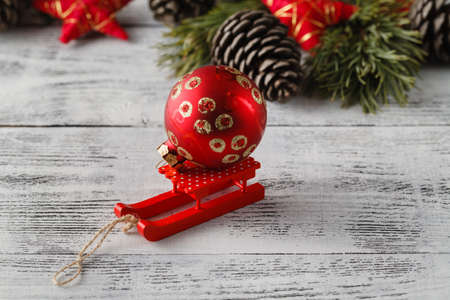 Christmas composition with gift box and decorationsの写真素材