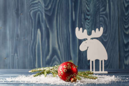 Christmas decoration with pine on blueの写真素材