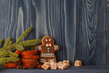 Christmas Decorations with Gingerbread cookieの写真素材