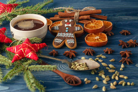 Christmas sweets baking gingerbread cookies. Decorated for gingerbread  Man. New Year food.
