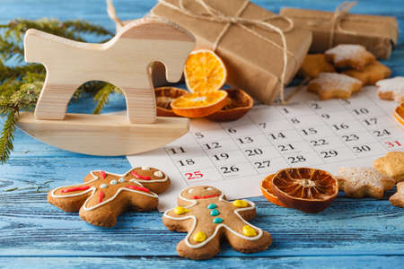Ready to coming christmas. Calendar with marked date of christmas dayの写真素材